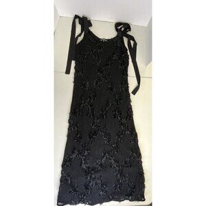 Anthropologie En Saison Reese Floral Appliqué Open Stitch Maxi Dress Black XS